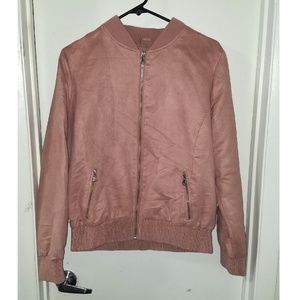 Pink Faux Suede Bomber Jacket